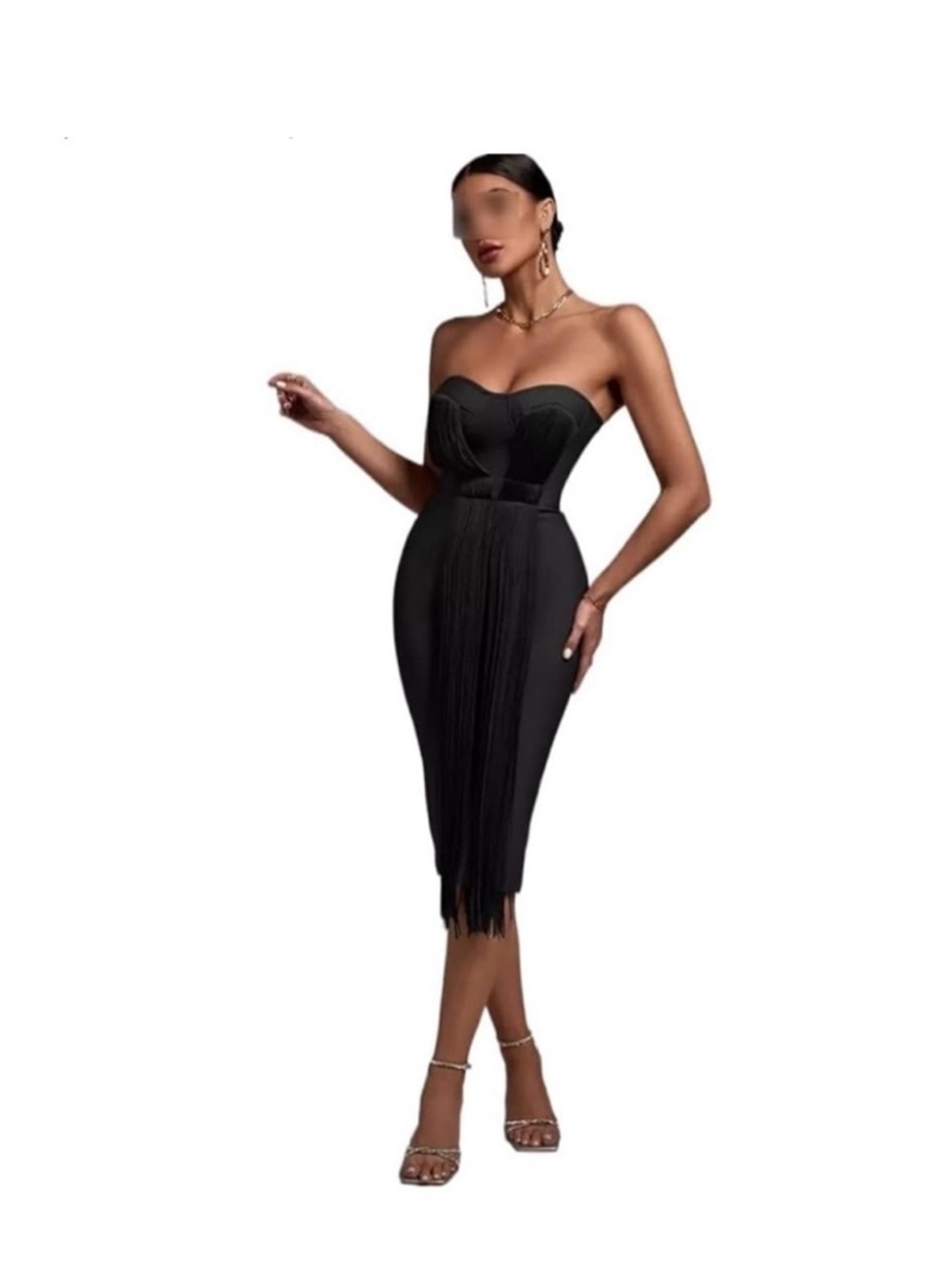 Strapless Black Fringe Bodycon Dress